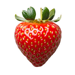 Wall Mural - Strawberry PNG. Fresh, vibrant red strawberry with green leaves and natural texture, showing seeds and juicy appearance. Strawberry top view flat lay PNG. Red Strawberry fruit isolated