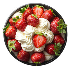 Wall Mural - strawberries and cream png. strawberries and cream in bowl top view png. tasty and healthy dessert with strawberries and cream flat lay isolated