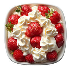 Wall Mural - strawberries and cream png. strawberries and cream in bowl top view png. tasty and healthy dessert with strawberries and cream flat lay isolated