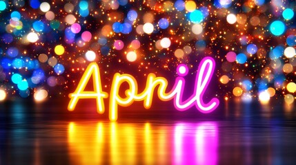 Wall Mural - april in neon lights a festive design with bokeh for spring celebrations and backgrounds