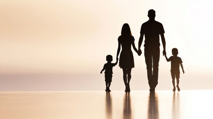 A father and mother walking hand in hand with their two children