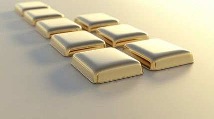 Wall Mural - Glimmering Gold Bars Arranged in a Row on a Smooth Surface, Capturing Light and Reflection for an Eye-Catching Visual in a Stock Photo Setting