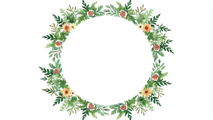 Wall Mural - Watercolor floral wreath isolated on white background. Hand drawn illustration.