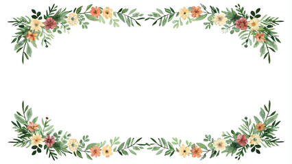 Wall Mural - Watercolor floral frame. Hand painted flowers and leaves isolated on white background.