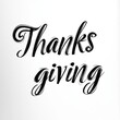 © Katarina - Black and white calligraphic artwork with elegant swirling script reading 'Thanksgiving', evoking a celebratory and grateful atmosphere with artistic flair.