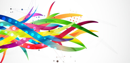 Aufkleber - Abstract colored background on a gray gradient. Curves painted in bright colors, arbitrarily mixed with each other. Hand drawn vector.
