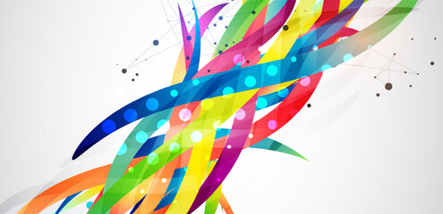 Aufkleber - Abstract colored background on a gray gradient. Curves painted in bright colors, arbitrarily mixed with each other. Hand drawn vector.
