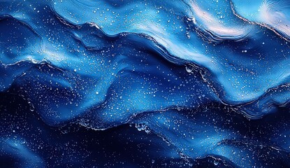 Poster - Water, water drops, and ripples on a blue background. This abstract water texture creates a banner with a copy space area.