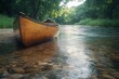 © ArtCookStudio - A peaceful canoe rests by the clear waters of a calm river at sunset
