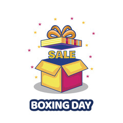 Wall Mural - boxing day sale poster design with surprised gift boxes on white background.