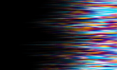 Aufkleber - Abstract halftone dotted digital technology wide background with futuristic neon light and faded effect. Cyberpunk and retrowave design for technology