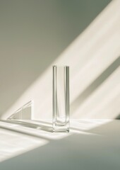 Poster - A tall, clear glass vase sits on a white table