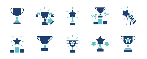 trophy cup award icon set winner prize success achievement reward vector first place champion signs 