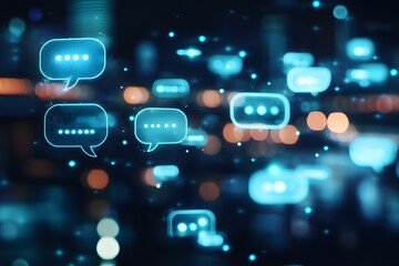 Wall Mural - high-tech digital chatbot interface with glowing communication icons and connected lines, symbolizin
