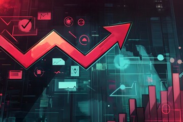 Wall Mural - abstract marketing growth chart with orange upward arrow and green gradient bar graphs on a futurist