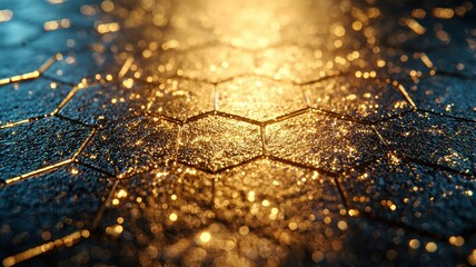 Sticker - explore the stunning metallic hexagonal texture in neon gold for high fidelity visuals