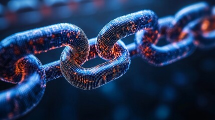 Fototapete - An abstract 3D blockchain structure with interconnected nodes representing secure digital transactions and fintech technology with side empty space for text Stockphoto style