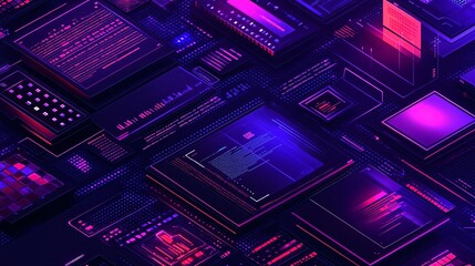 Fototapete - A futuristic graphic of a digital investment portfolio with AI-driven insights showing diverse assets symbolizing fintech advancement with side empty space for text Stockphoto style