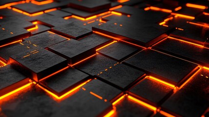 Fototapete - A 3D illustration of a blockchain concept with nodes and secure digital pathways representing fintech connectivity with side empty space for text Stockphoto style