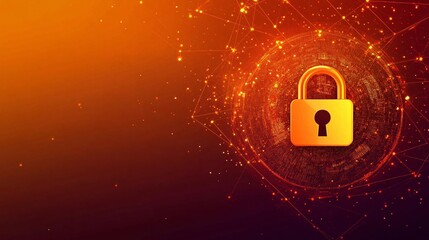 Fototapete - A digital illustration of a padlock over financial data symbols representing fintech security with side empty space for text Stockphoto style