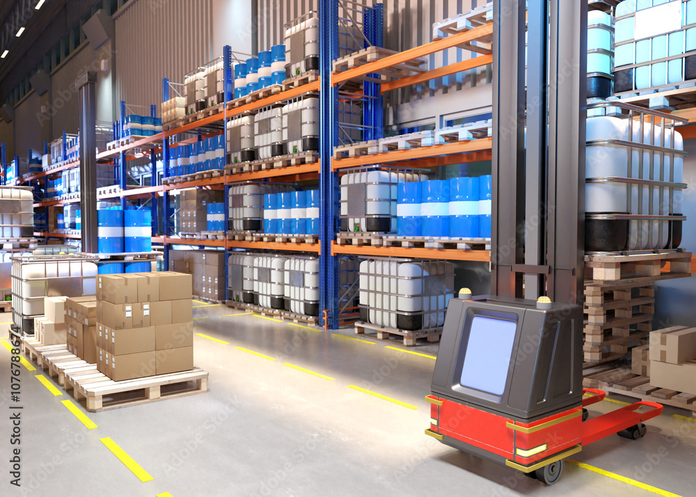 Retail company storage. Warehouse building with high racks. Virtual ...