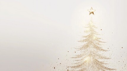 Poster - A beautifully designed golden Christmas tree adorned with a shining star at the top stands out against a soft background. This festive decoration captures the spirit of the holiday season.