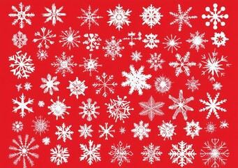 Wall Mural - Intricate white snowflakes on vibrant red background