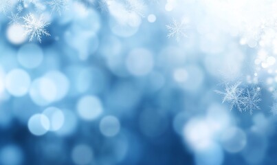 Wall Mural - A soft blue background with snowflakes and bokeh effects for winter themes.