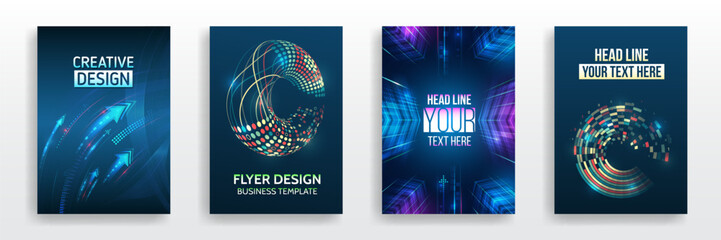Poster - Page layout set for sci-fi. Set of high-tech covers for marketing. Modern technology design for posters. Futuristic background for flyer, brochure. Scientific cover template for presentation, banner.