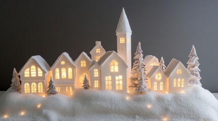 Wall Mural - Illuminated snow-covered village decoration