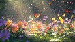 © Darunee - Wildflower field in a variety of colors with butterflies fluttering around, creating a lively scene