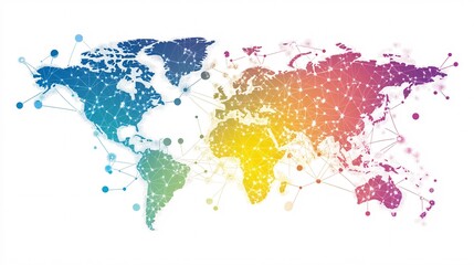 Poster - Global network connecting world map with nodes and lines representing international communication