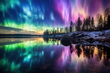 Canvas Print - Colorful aurora light landscape outdoors nature.