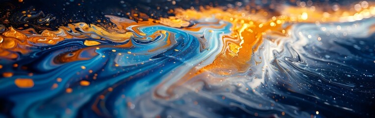 Wall Mural - A painting of a wave with a blue and orange swirl