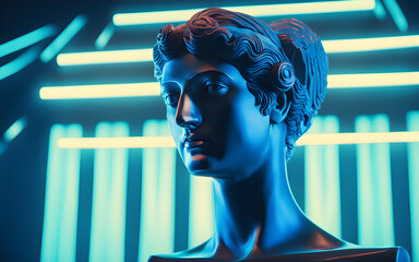 Poster - Ancient Greek bust with neon blue X across forehead