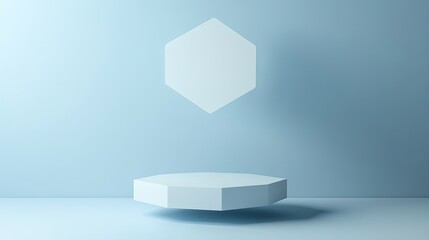 Wall Mural - floating geometric shapes on a blue background, perfect for modern design.