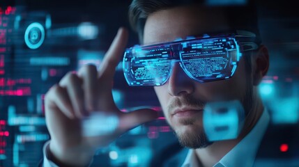 Aufkleber - Futuristic businessman, holographic cybersecurity, workforce digital protection