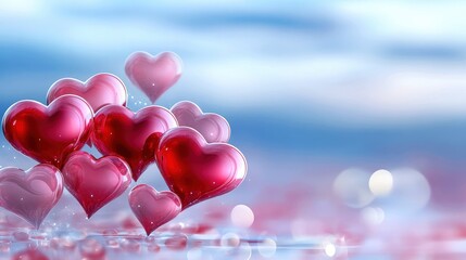 Wall Mural - Elegant pink hearts shimmering on a soft, dreamy background.