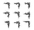 © Vector Tradition - Tribal celtic or maori tattoo. Vector set of black corners or decorative borders in ancient folk style with curves or swirls. Traditional monochrome tribal celtic or maori ornaments, patterns or signs