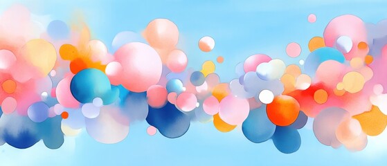 Wall Mural - Abstract colorful bubbles on a soft blue background, creating a playful and vibrant visual effect.