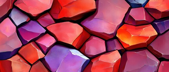 Wall Mural - Colorful, abstract rock pattern with a textured surface showcasing vibrant reds, purples, and pinks.