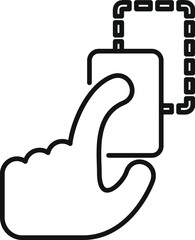 Wall Mural - simple outline icon representing a hand interacting with a smartphone that has a cable connected to 