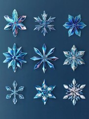 Sticker - Different blue snowflake illustrations isolated