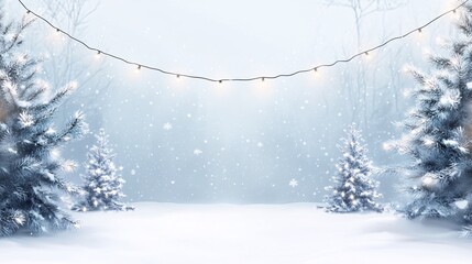 Aufkleber - Snow falling on christmas trees in a winter wonderland with string lights