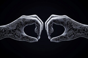 Poster - Minimalist line art of two hands forming a heart shape, symbolizing love and connection on a clean background