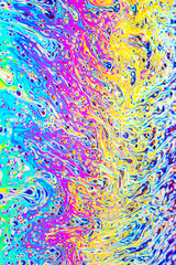 Wall Mural - Real photograph of a colorful light interference on a soap bubble surface with random swirls, curves and lines