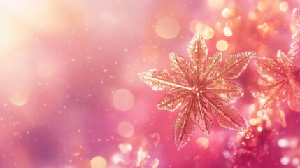 Leinwandbilder - Frost-covered leaves sparkle beautifully in soft pink hues, illuminated by gentle morning light, creating a magical winter atmosphere filled with shimmering details and dreamy bokeh effects.