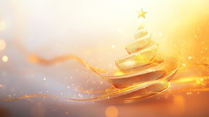 Aufkleber - A beautifully designed Christmas tree made of shimmering gold spirals is adorned with a star on top. Golden ribbons elegantly flow around it, creating a warm and festive ambiance.