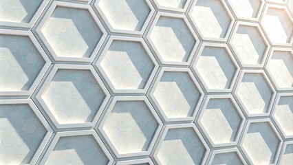 Wall Mural - White hexagonal concrete wall tiles creating modern architectural design