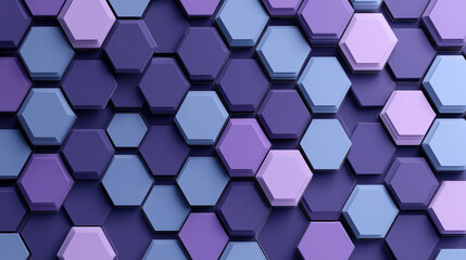 Wall Mural - abstract geometric background with stacked hexagonal shapes in shades of purple and blue, creating a